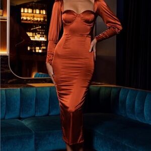 Abyss By Abby Copper Satin Midi Dress
